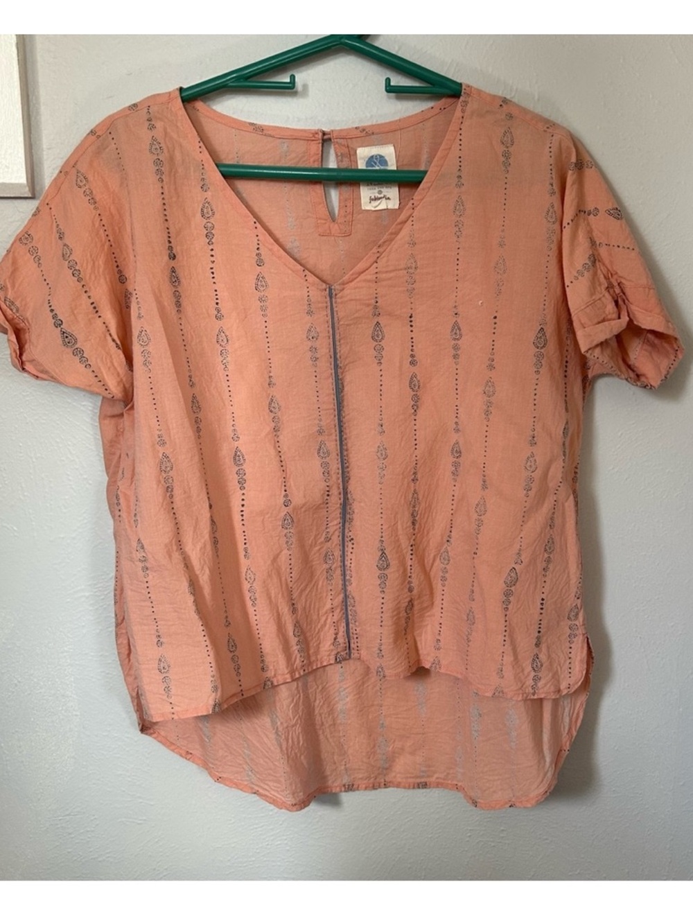 Fabindia Pink Block Print Cotton Top size Large